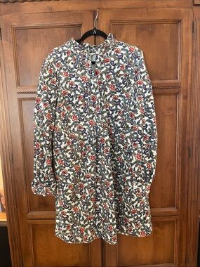 Boden Cord dress with ruffle collar, half button front, EUC 16